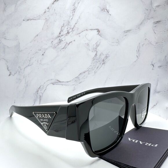 New Prada Sunglasses Black Square Oversized Triangle Plaque Logo Authentic - Picture 16 of 16